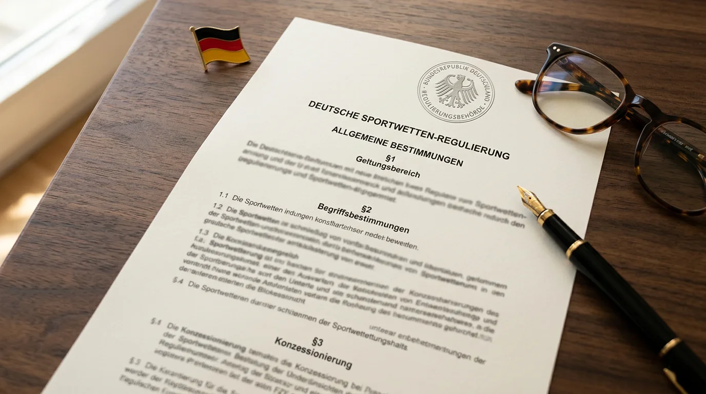 Dokument mit dem Glücksspielstaatsvertrag und einer GGL-Lizenz auf einem Schreibtisch